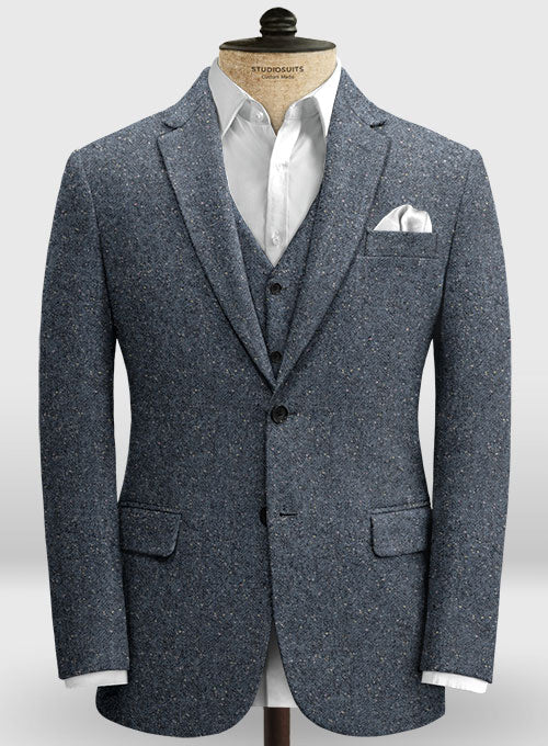 Arc Blue Herringbone Flecks Donegal Tweed Jacket - StudioSuits