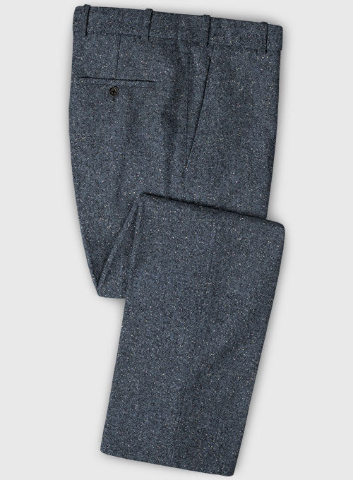 Arc Blue Herringbone Flecks Donegal Tweed Pants - StudioSuits