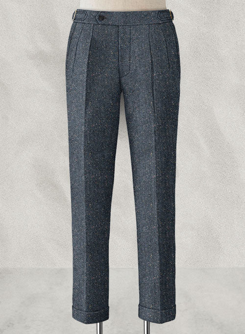 Arc Blue Herringbone Flecks Donegal Highland Tweed Trousers - StudioSuits