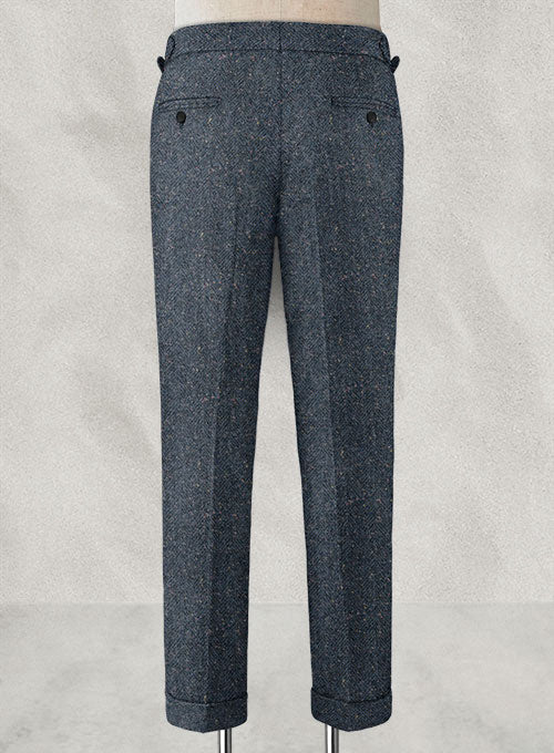Arc Blue Herringbone Flecks Donegal Highland Tweed Trousers - StudioSuits