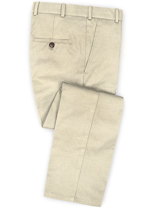 Beige Cotton Wool Stretch Pants - StudioSuits