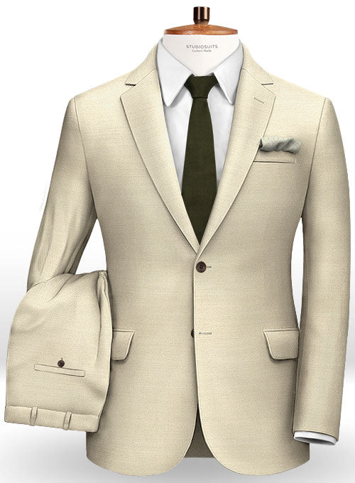 Beige Cotton Wool Stretch Suit - StudioSuits