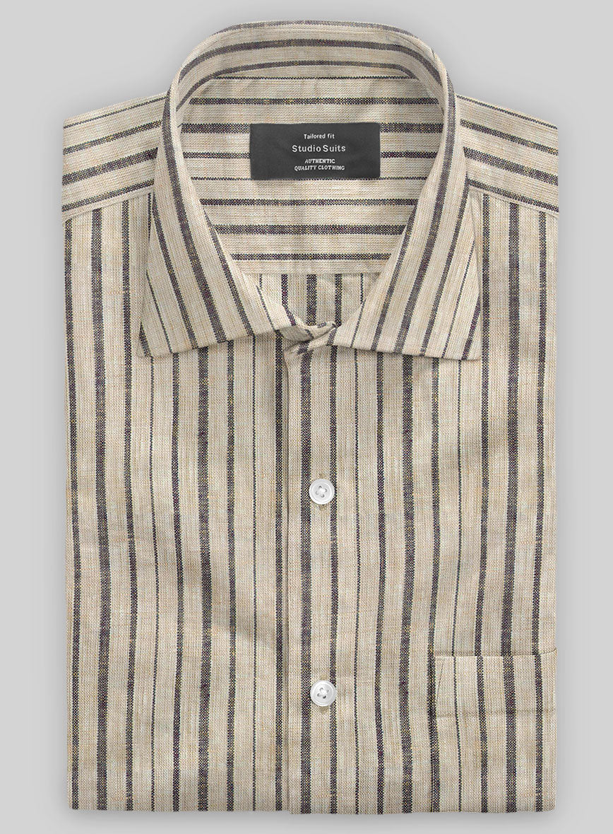 Beige Stripe Linen Shirt - StudioSuits