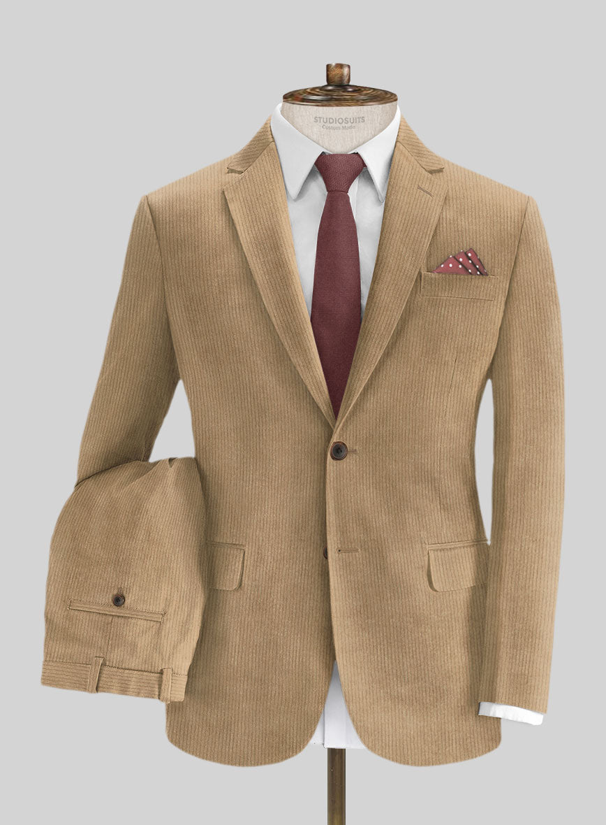 Beige Thick Stretch Corduroy Suit - StudioSuits