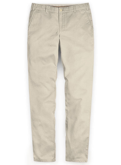 Washed Beige Twill Stretch Chino Pants - StudioSuits