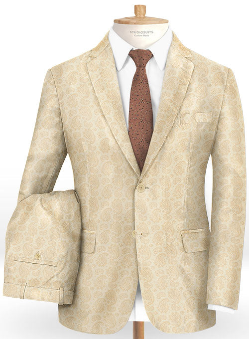 Big Paisley Beige Wool Suit - StudioSuits