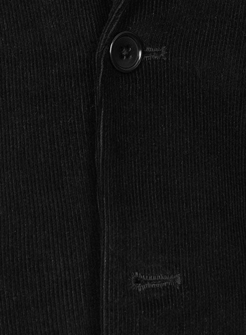 Black Corduroy Leather Patch Jacket - StudioSuits