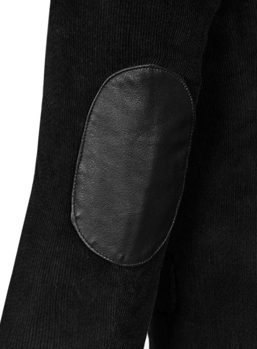 Black Corduroy Leather Patch Jacket - StudioSuits