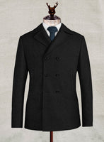 Black Heavy Tweed Pea Coat - StudioSuits