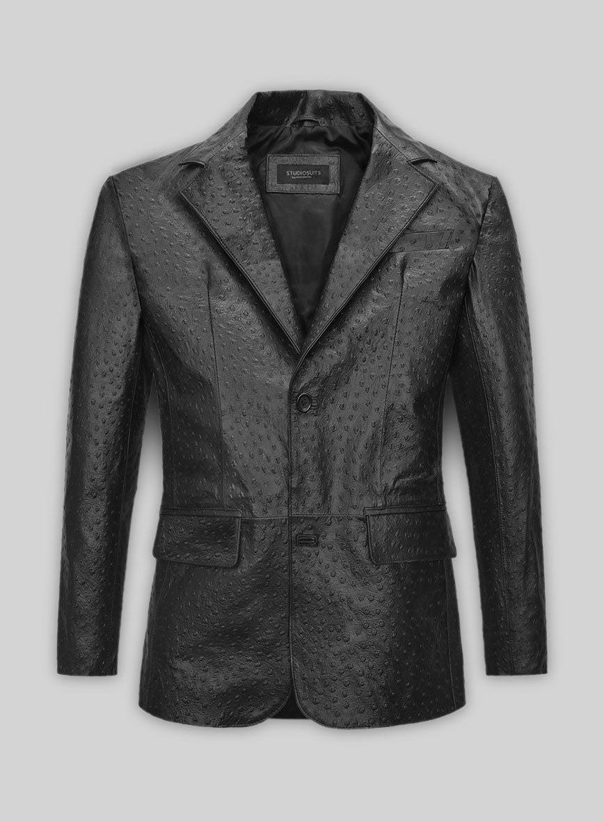 Black Ostrich Leather Blazer - StudioSuits