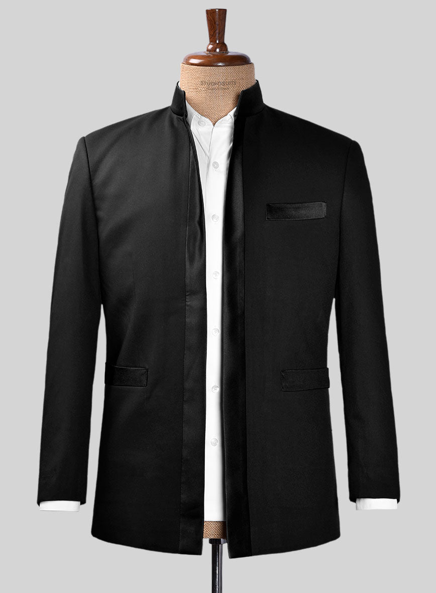 Black Terry Rayon Nehru Tuxedo Jacket – StudioSuits