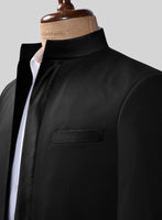 Black Terry Rayon Nehru Tuxedo Jacket - StudioSuits