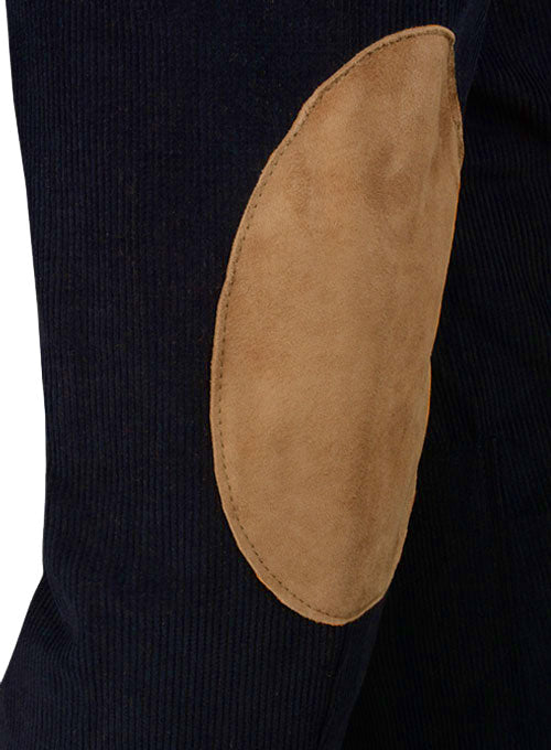Blue Corduroy Leather Patch Jacket - StudioSuits