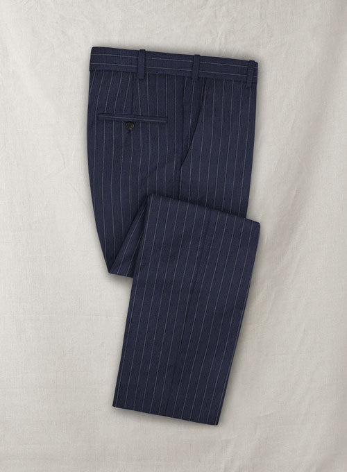 Blue Stripe Flannel Wool Pants - StudioSuits