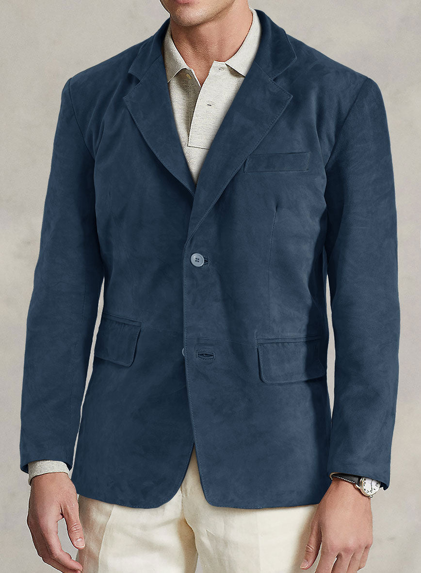 Blue Suede Leather Blazer - StudioSuits