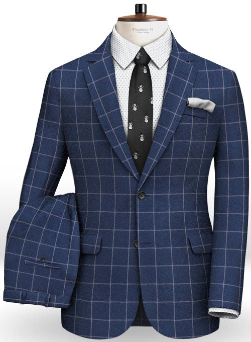 Blue Windowpane Flannel Wool Suit - StudioSuits