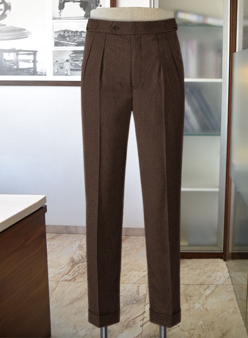 Brown Highland Flannel Wool Trousers - StudioSuits