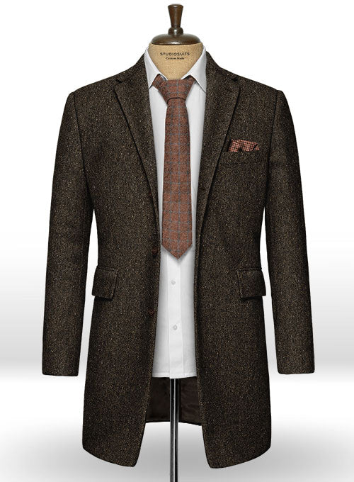 Brown Flecks Donegal Tweed Overcoat - StudioSuits