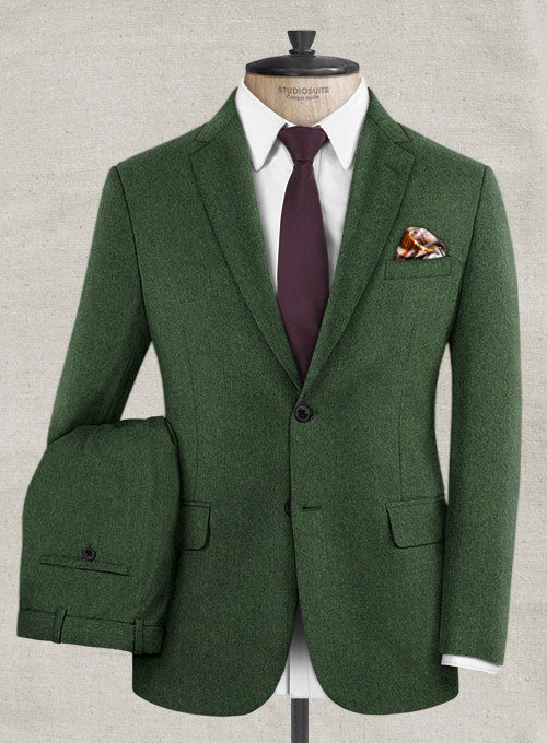 Bottle Green Flannel Wool Suit - StudioSuits