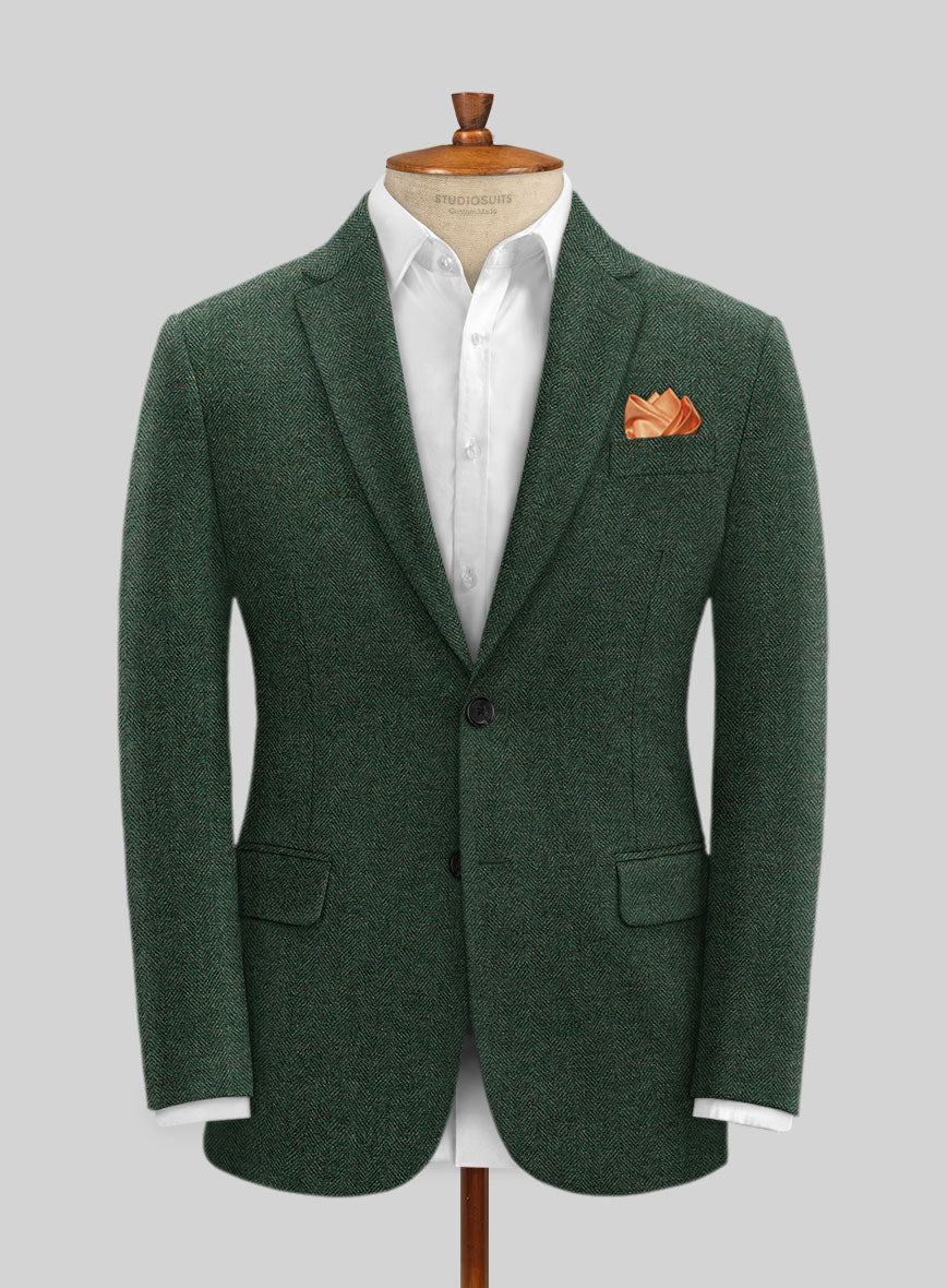 Bottle Green Herringbone Tweed Suit - StudioSuits