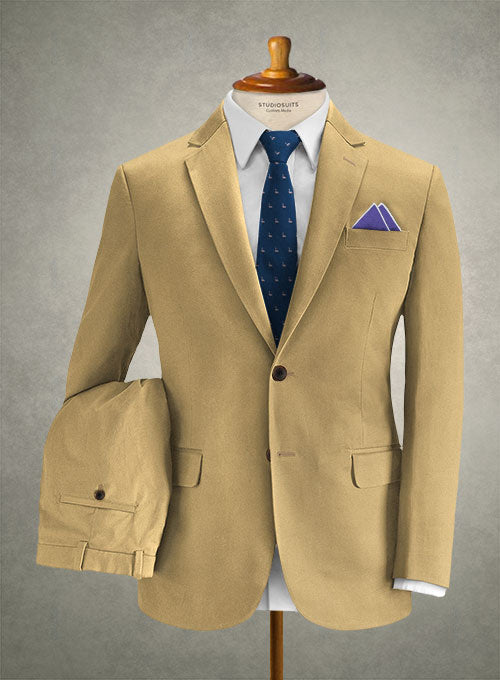 Caccioppoli Cotton Gabardine Topaz Khaki Suit - StudioSuits