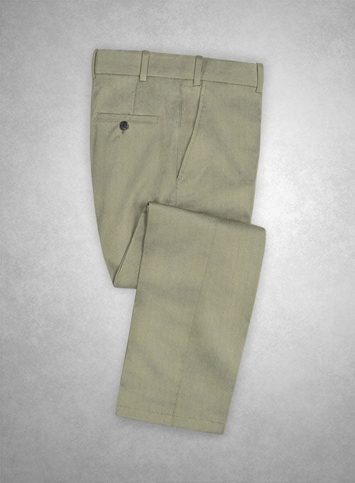 Caccioppoli Herringbone Solar Green Cotton Pants - StudioSuits