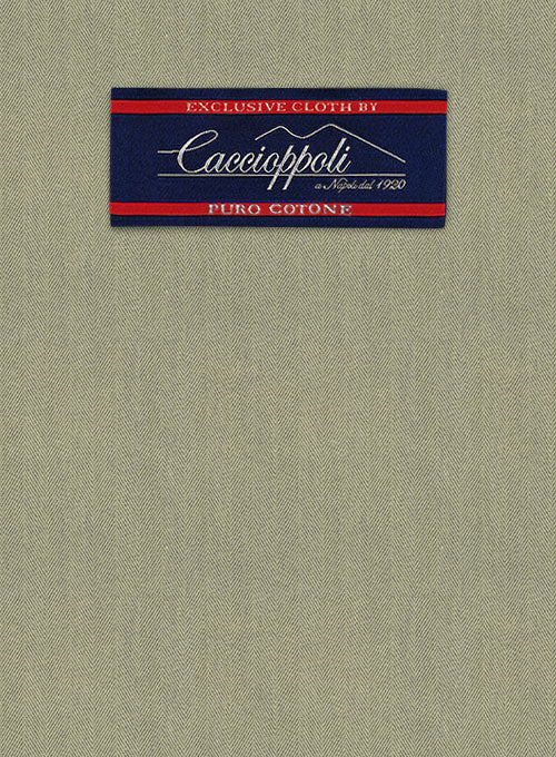 Caccioppoli Herringbone Solar Green Cotton Pants - StudioSuits