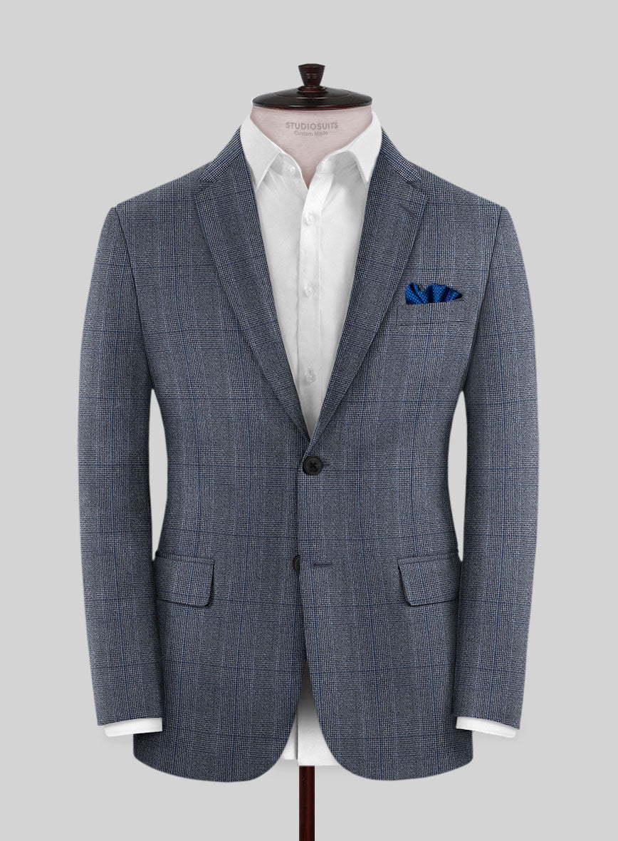 Caccioppoli Carpa Glen Blue Wool Jacket - StudioSuits