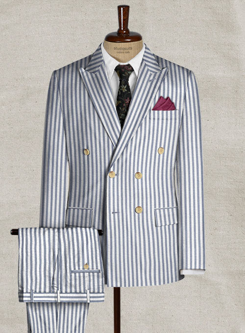 Caccioppoli Seersucker Blue Stripe Suit - StudioSuits