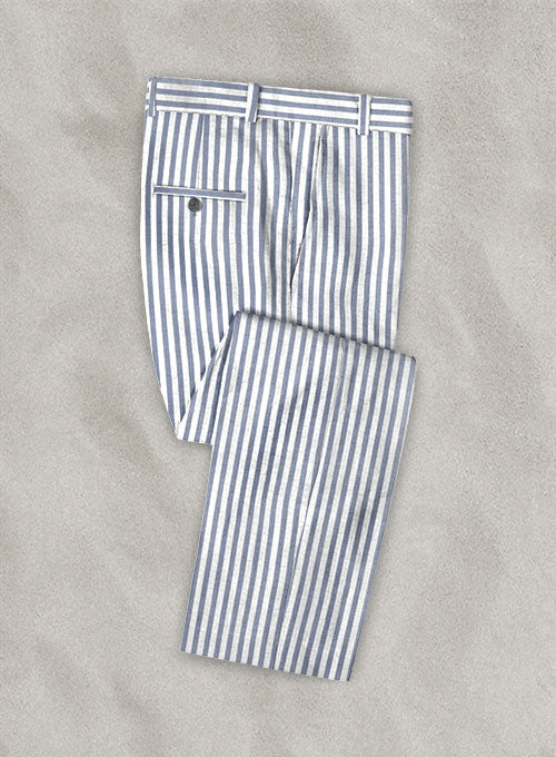 Caccioppoli Seersucker Blue Stripe Pants - StudioSuits