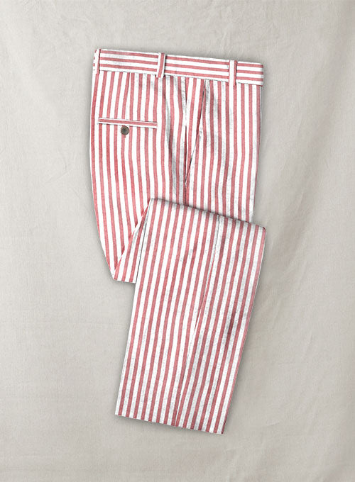 Caccioppoli Seersucker Fiesta Red Stripe Pants - StudioSuits