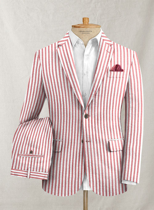 Caccioppoli Seersucker Fiesta Red Stripe Suit - StudioSuits