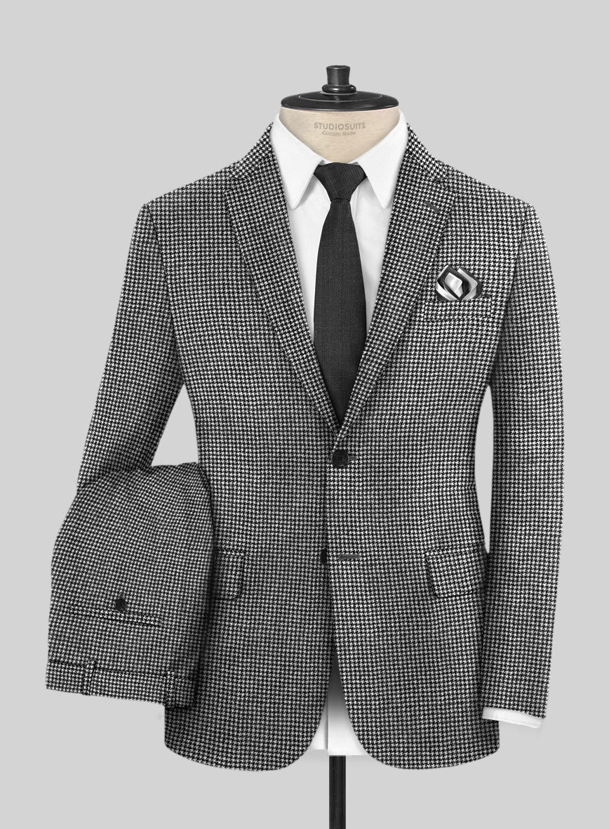 Noeud Papillon Oversized En Soie - Motif Pied-de-poule Gris/Noir - Velcro - Occasion