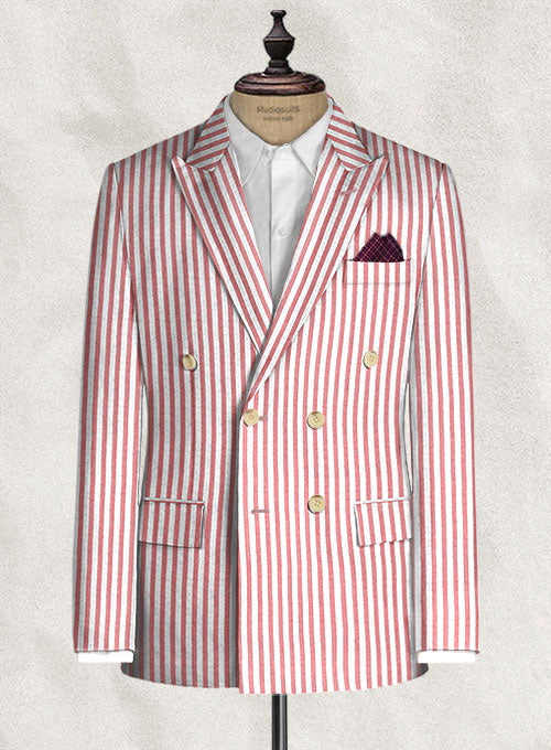 Caccioppoli Seersucker Fiesta Red Stripe Suit - StudioSuits