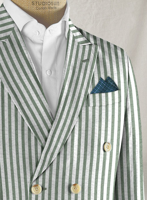Caccioppoli Seersucker Green Stripe Jacket - StudioSuits