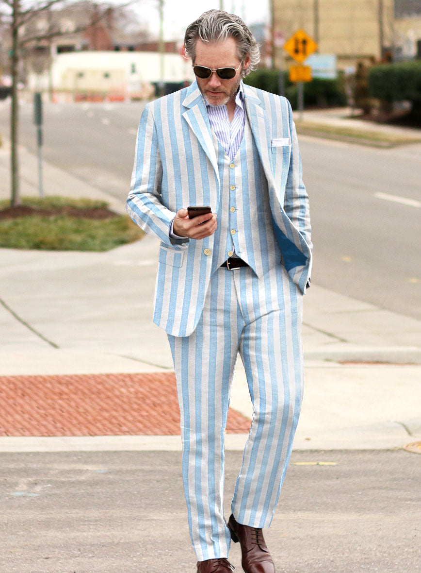 Campari Blue Stripe Linen Suit - StudioSuits