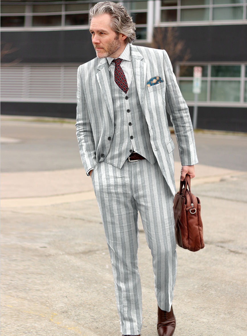 Campari Gray Stripe Linen Suit - StudioSuits