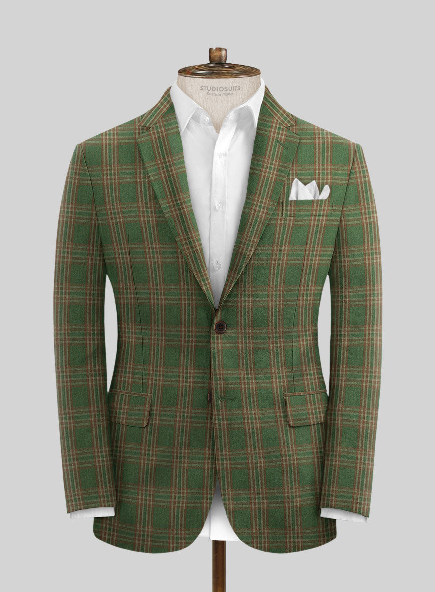 Campari Green Knight Checks Linen Jacket - StudioSuits