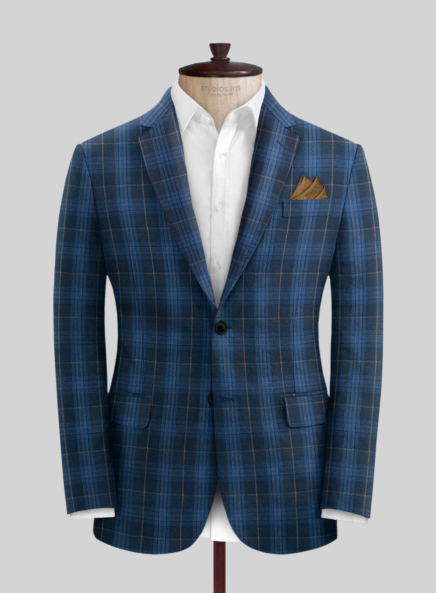 Campari Jet Blue Checks Linen Jacket - StudioSuits