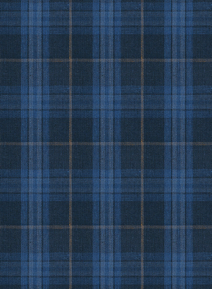 Campari Jet Blue Checks Linen Jacket - StudioSuits