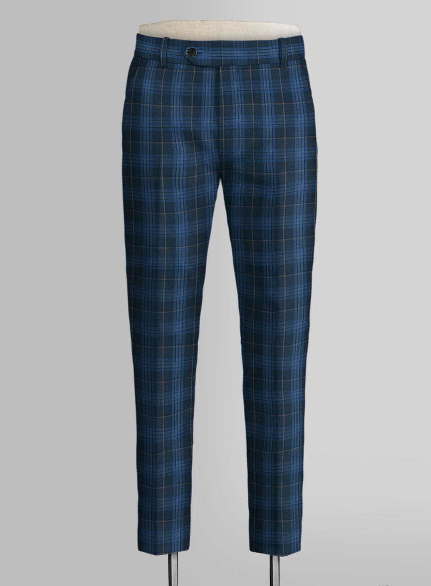 Campari Jet Blue Checks Linen Pants - StudioSuits