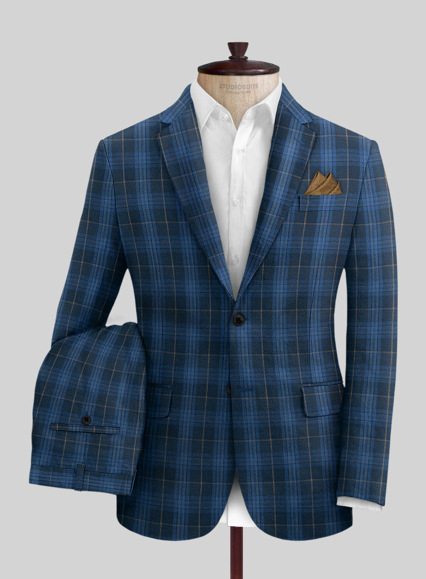 Campari Jet Blue Checks Linen Suit - StudioSuits