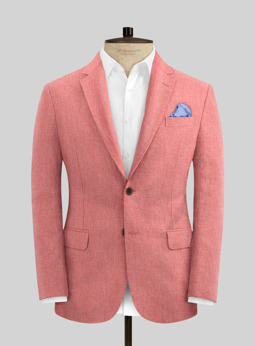 Campari Pink Dobby Linen Jacket - StudioSuits