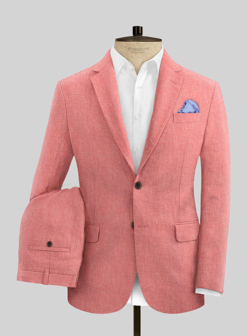 Campari Pink Dobby Linen Suit - StudioSuits
