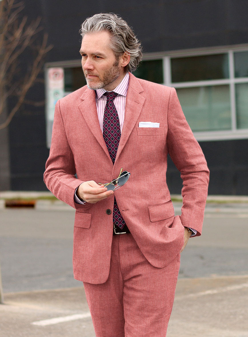 Campari Pink Dobby Linen Suit - StudioSuits