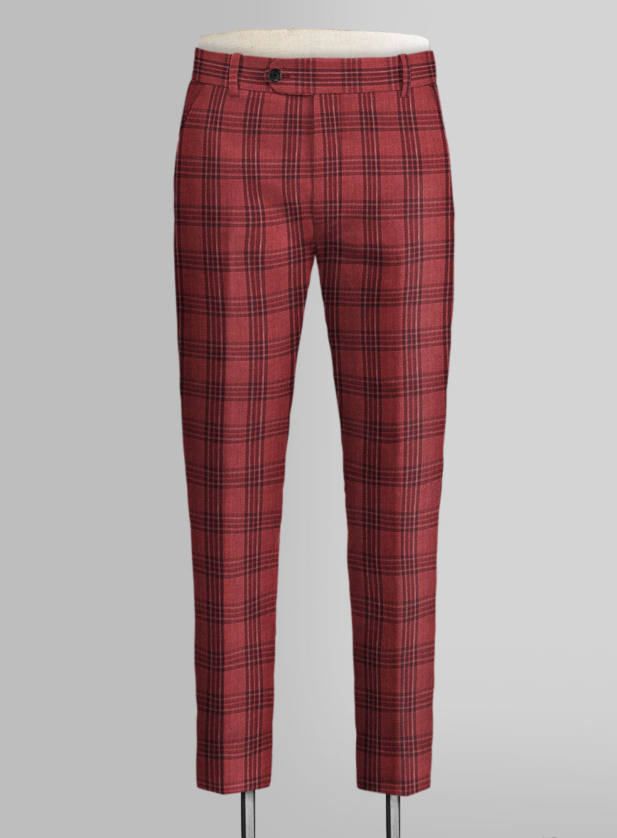 Campari Red Robin Checks Linen Pants - StudioSuits