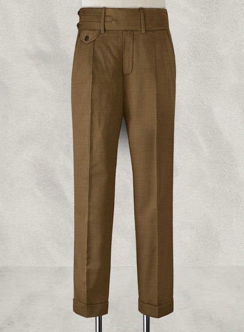 Caramel Brown Double Gurkha Wool Trousers - StudioSuits