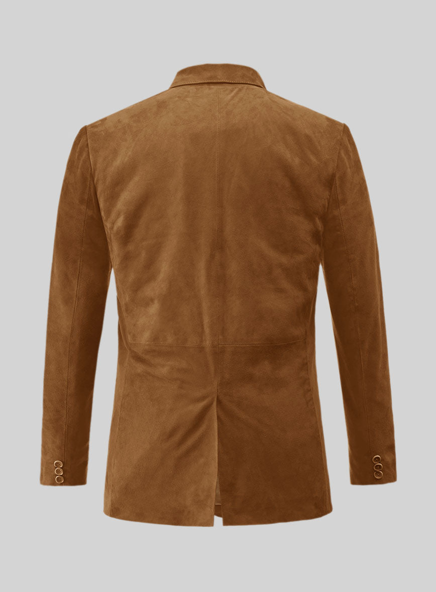 Caramel Brown Suede Leather Blazer - StudioSuits