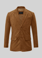 Caramel Brown Suede Leather Blazer - StudioSuits