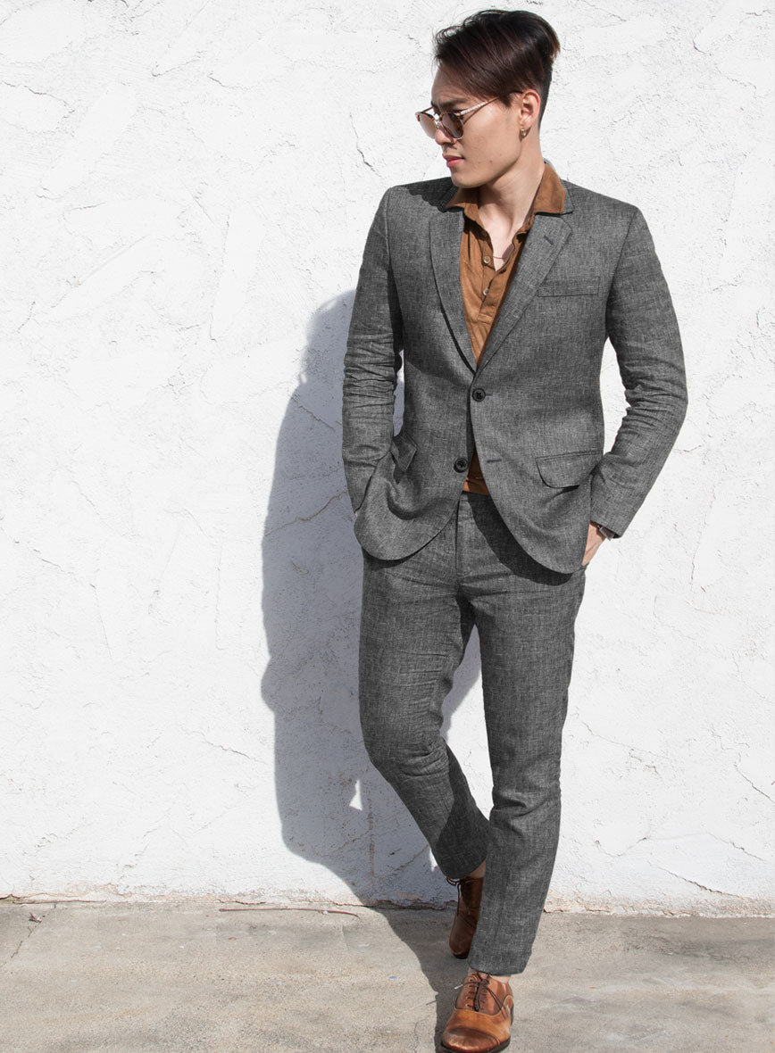 Chambray Black Pure Linen Suit - StudioSuits